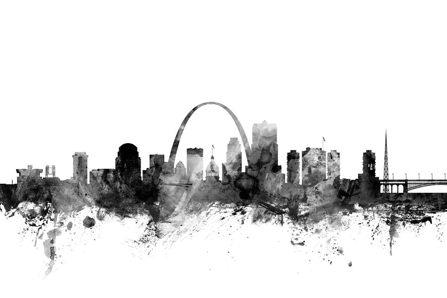 900x600 St Louis Missouri Skyline Digital Art By Michael Tompsett - St Louis Skyline Sketch