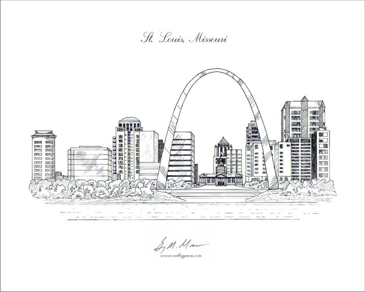721x577 Artwork - St Louis Skyline Sketch