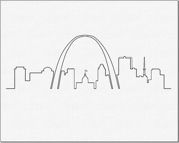 570x458 St. Louis Cityscape, Black And White Digital Print Frankenstein - St Louis Skyline Sketch
