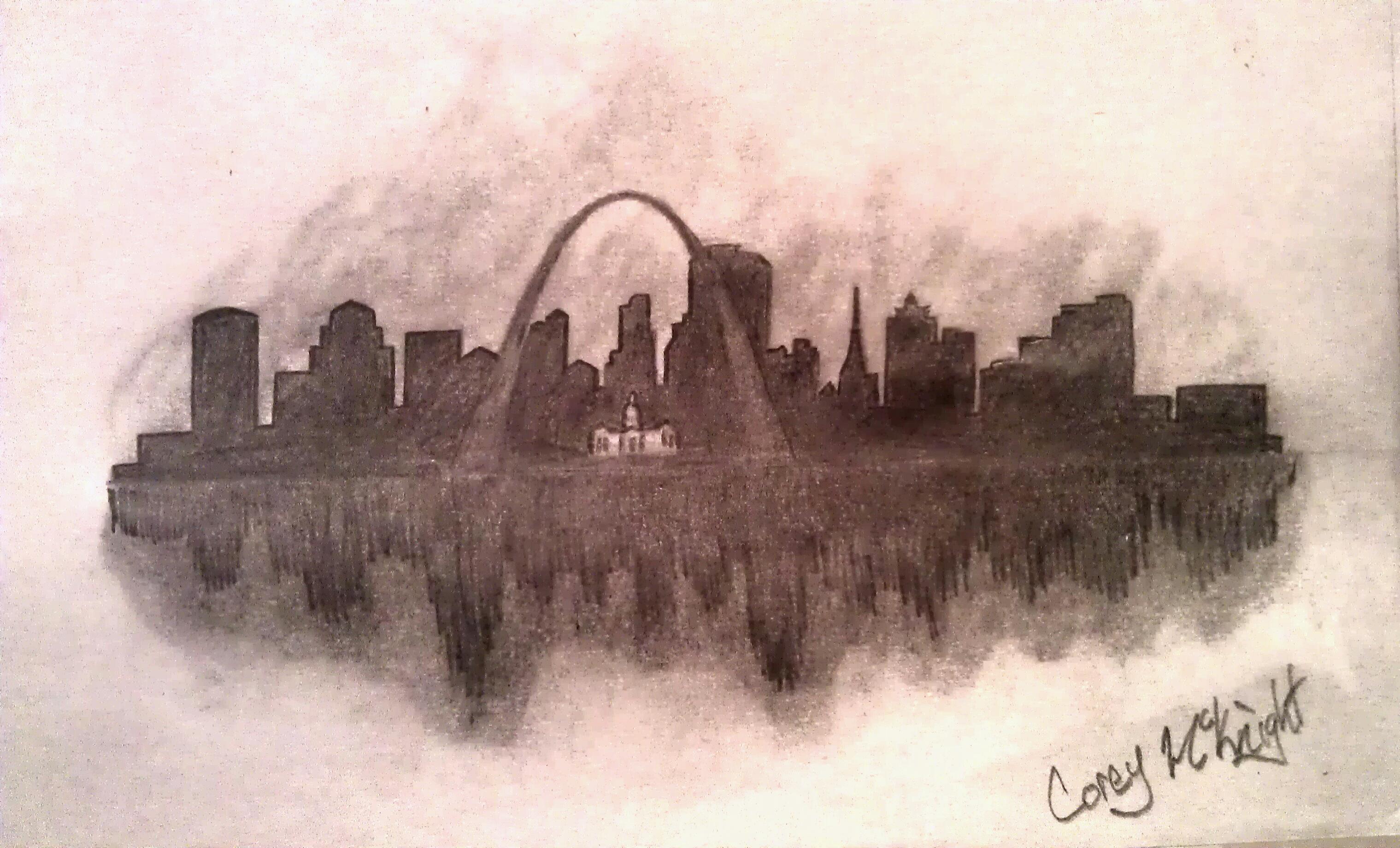 3038x1840 St. Louis Skyline Sketch Art - St Louis Skyline Sketch
