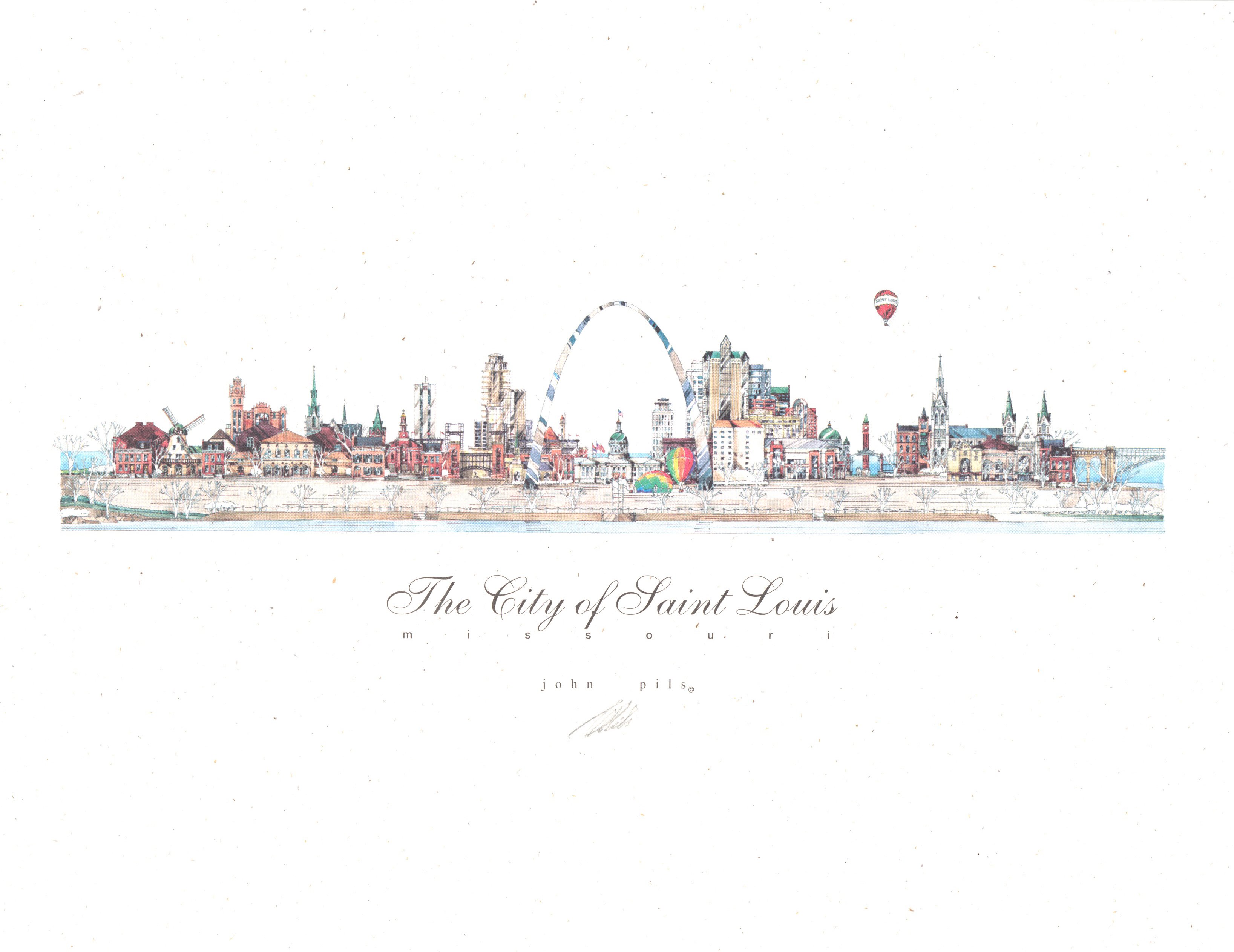 3273x2524 City Of St. Louis Skyline Print By John Pils Missouri History - St Louis Skyline Sketch