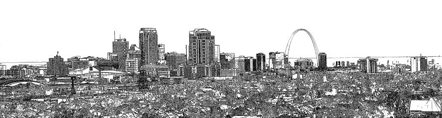 900x241 Downtown St. Louis From The Southwest Sketch Photograph By C H - St Louis Skyline Sketch