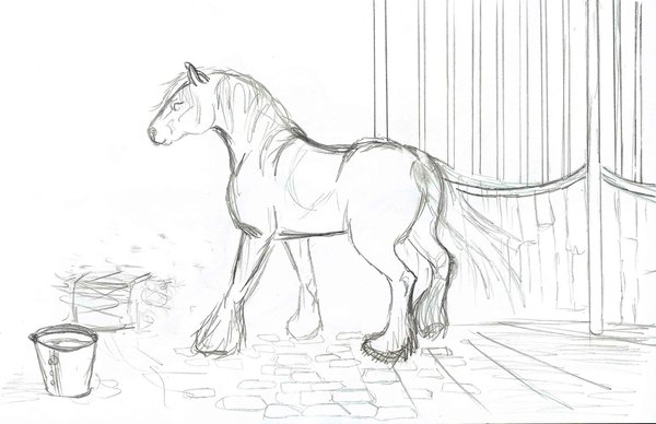 600x388 Shire In The Stable Sketch By The Sleeping Donkey - Stable Sketch
