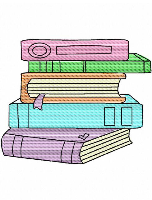 489x640 Stack Of Books Sketch Embroidery Design - Stack Of Books Sketch