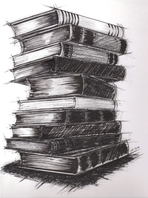 500x668 The Drawing With The Stack Of Books Was For A Poster To Help - Stack Of Books Sketch