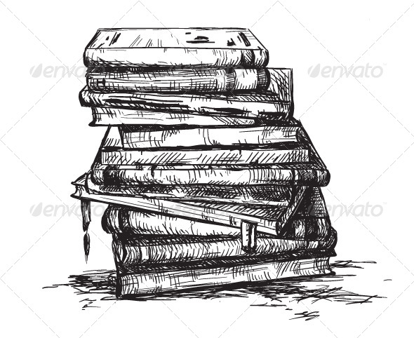 590x482 Collection Of Vintage Book Drawing High Quality, Free - Stack Of Books Sketch