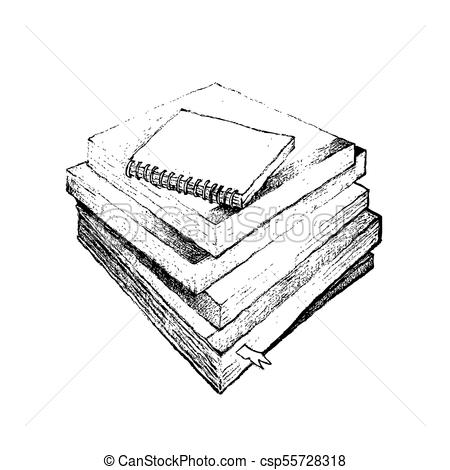 450x470 Hand Drawn Stack Of Books On White Background. Illustration Of - Stack Of Books Sketch