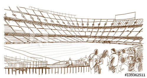 500x268 Sketch Of Football Stadium With People In Vector Illustration - Stadium Sketch
