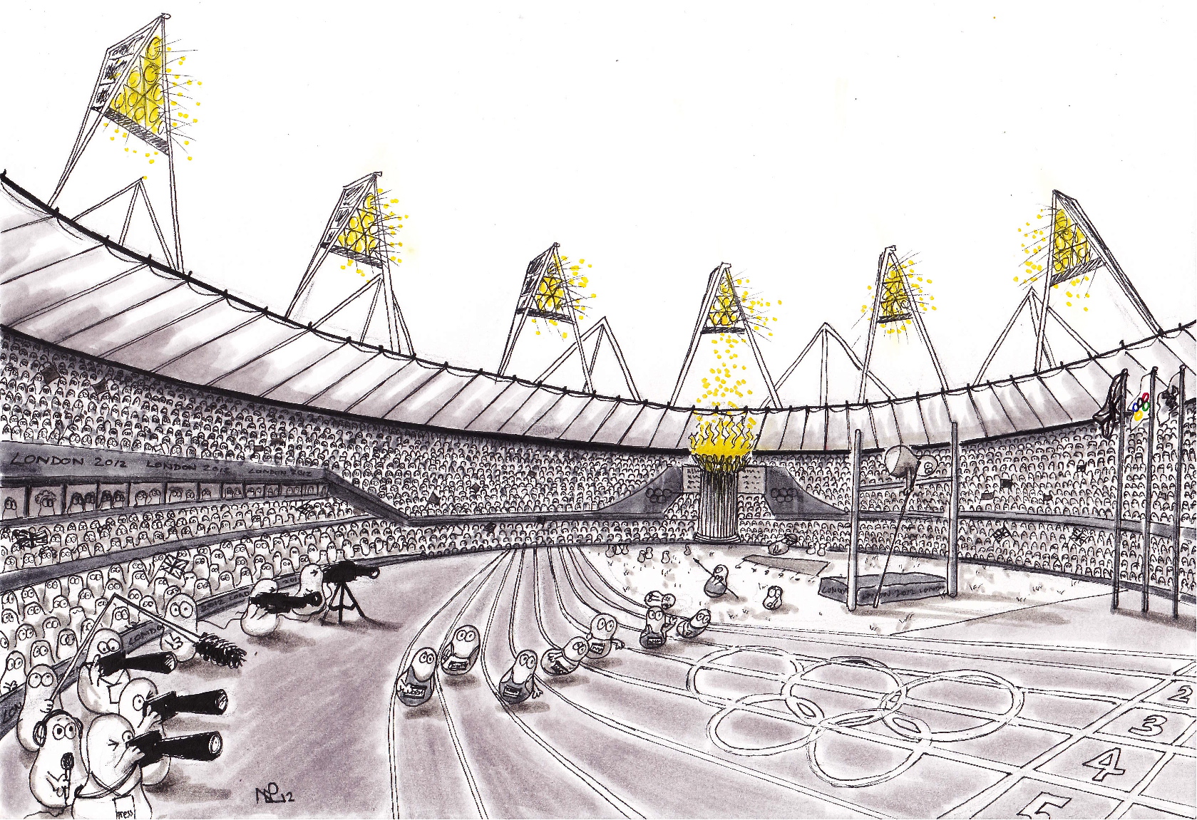 1679x1151 The Daily Sketch London 2012 100 Metres - Stadium Sketch