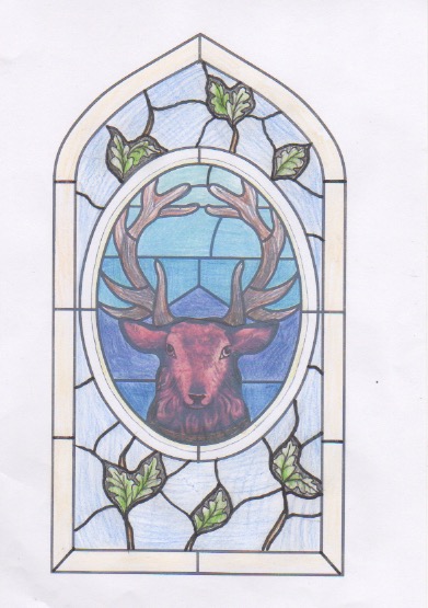 391x555 Stags Head Stained Glass Window Modern Glass - Stained Glass Sketch
