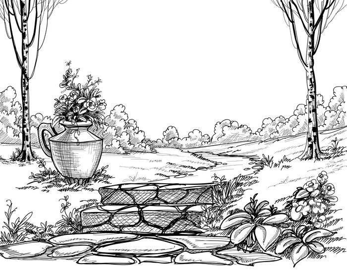 700x545 Stone Stairs In The Park Pencil Drawing Wall Mural We - Stairs Sketch