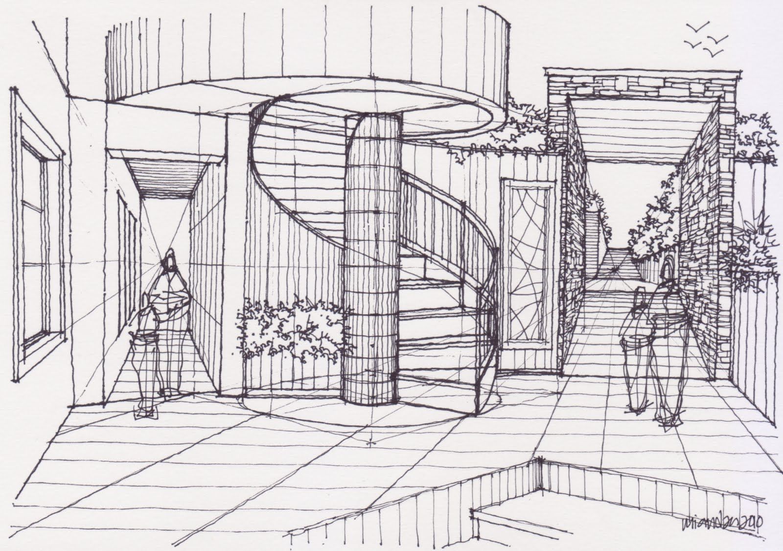 1600x1126 Draw Amp Sketch How To Draw Spiral Staircase Architectural - Stairs Sketch