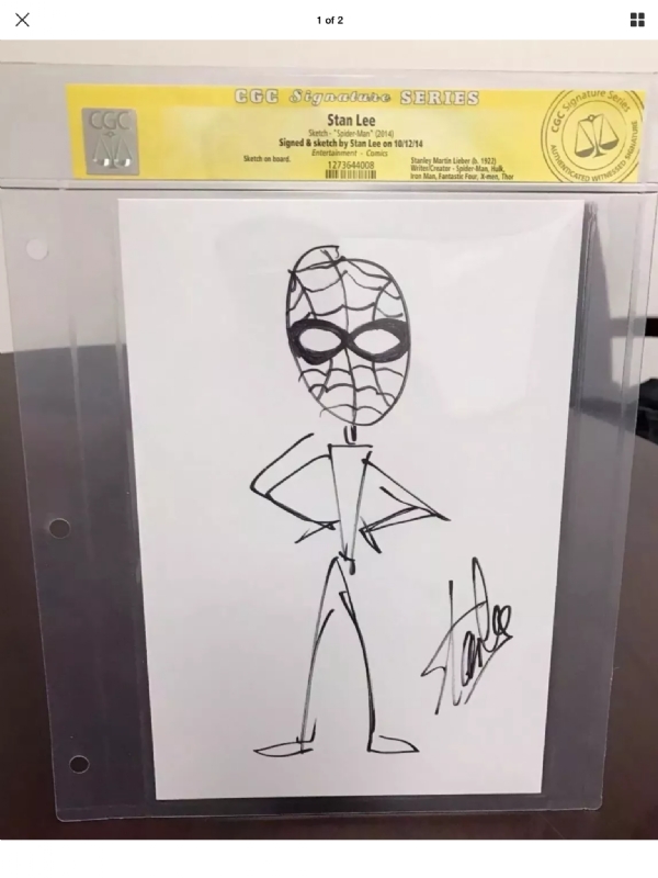 600x800 Stan Lee Spiderman Sketch And Autograph. Cgc Authenticated, In - Stan Lee Spiderman Sketch