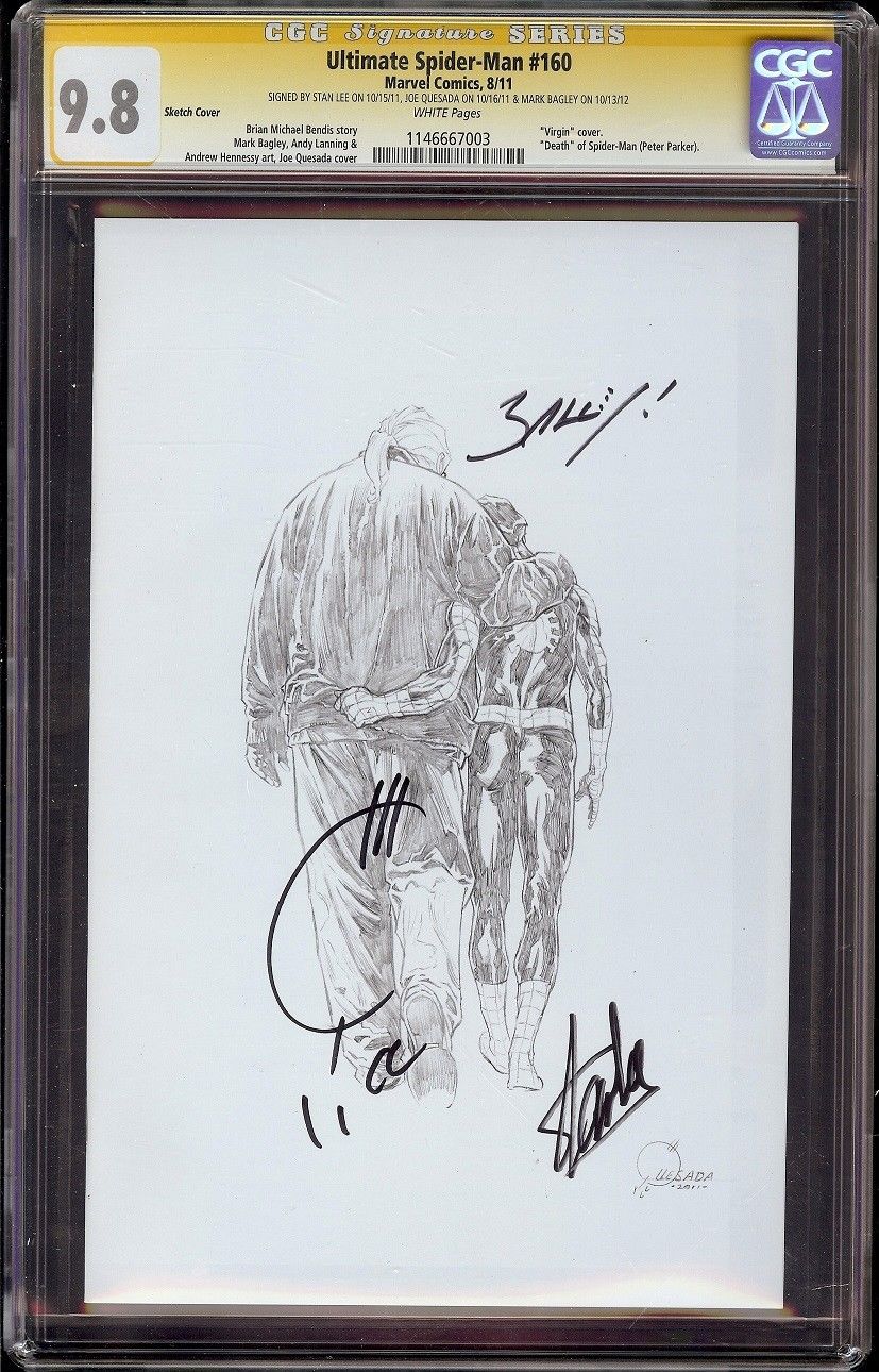 827x1290 Ultimate Spider Man 160 Cgc 9.8 White Sketch (Marvel 2011) Triple - Stan Lee Spiderman Sketch