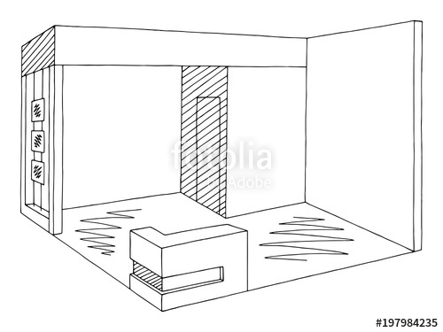 500x375 Exhibition Stand Graphic Interior Black White Sketch Illustration - Stand Sketch