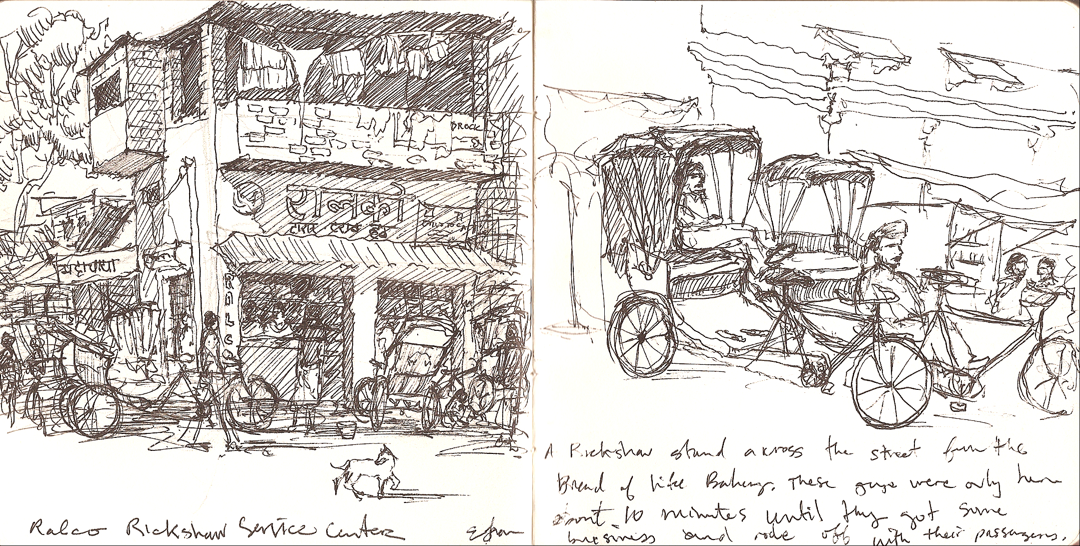 2159x1091 Rickshaw Stand, Varanasi Travel Drawn - Stand Sketch
