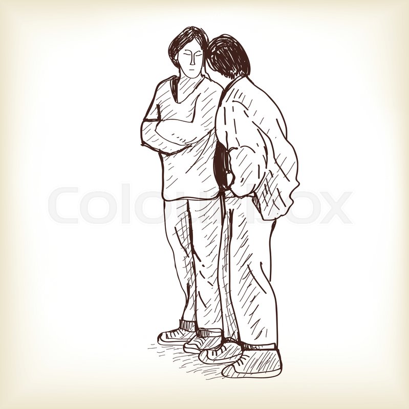 799x800 Sketch Couple Standing And Talking, Free Hand Draw Vector - Standing Man Sketch