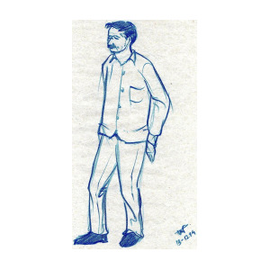 300x300 Blue Sketch Of A Man Standing Against A Wall Drawing By Makarand Joshi - Standing Man Sketch