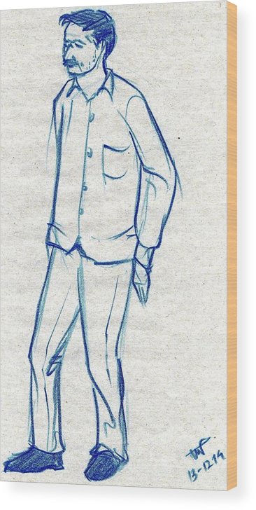 366x728 Blue Sketch Of A Man Standing Against A Wall Wood Print By - Standing Man Sketch