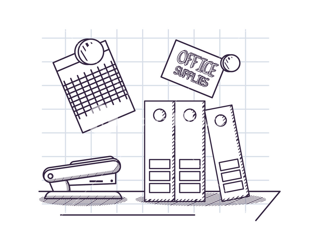 1000x780 Office Supplies Design With Document Folders And Stapler Over - Stapler Sketch