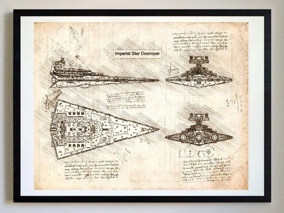570x428 Starwars Imperial Star Destroyer Da Vinci Sketch Blueprint Etsy - Star Destroyer Sketch