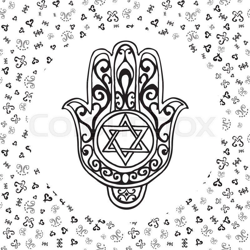 800x800 Hand Drawn Sketch Of Traditional Jewish Religious Symbols, Hand Of - Star Of David Sketch