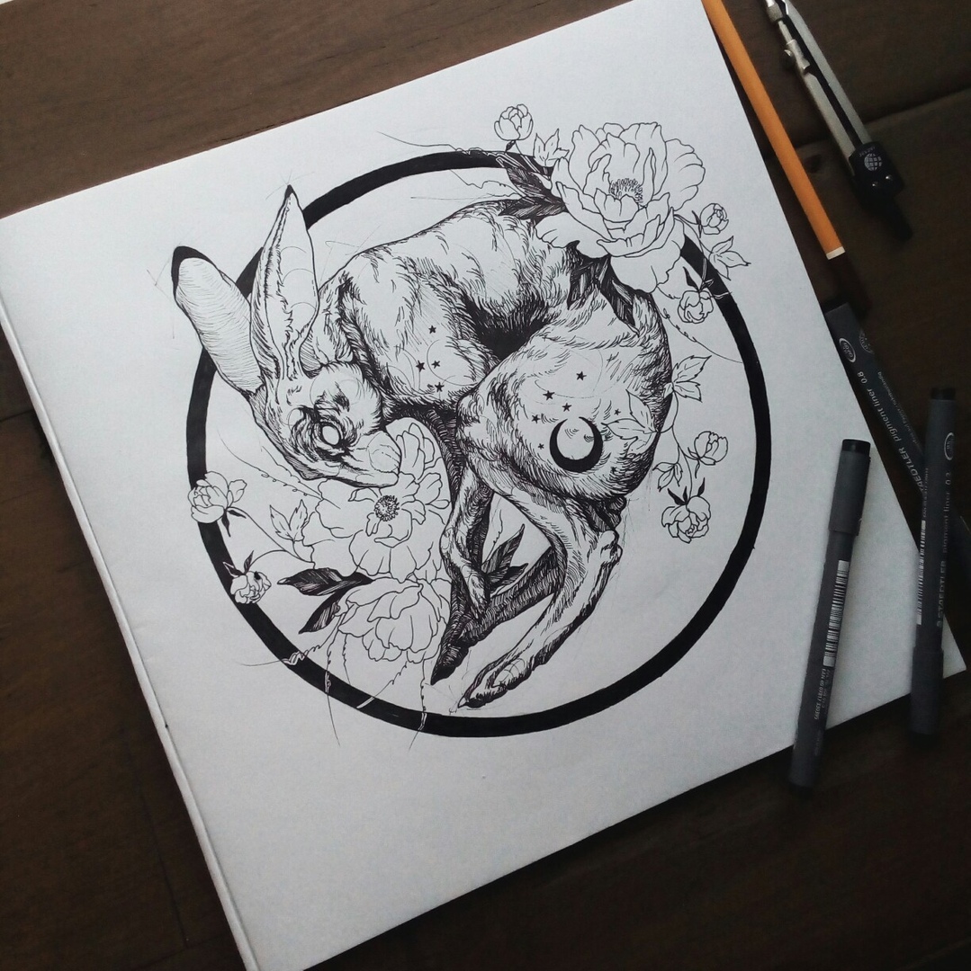 1079x1080 Star Rabbit. Sketch Tattoo Drawing - Star Sketch Tattoo