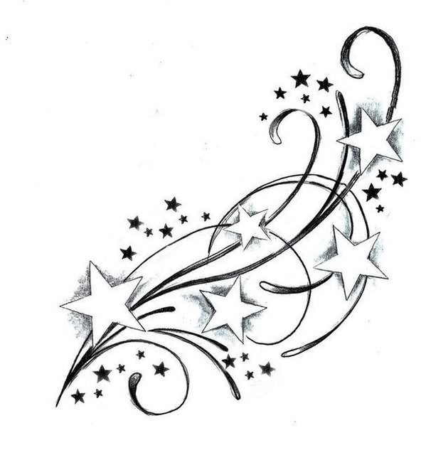 592x640 Tattoo Swirl Stars Sketch - Star Sketch Tattoo
