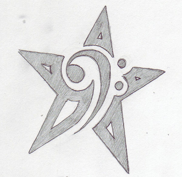 600x584 Treble Clef Star Tattoo Sketch - Star Sketch Tattoo