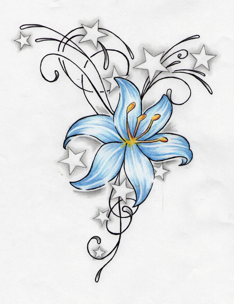 785x1018 Flower With Stars Tattoo Designs Flowers Star Tattoo Ideas - Star Tattoo Sketch