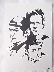 225x300 A4 Art Marker Pen Sketch Drawing Kirk Spock Amp Mccoy From Star Trek - Star Trek Sketch