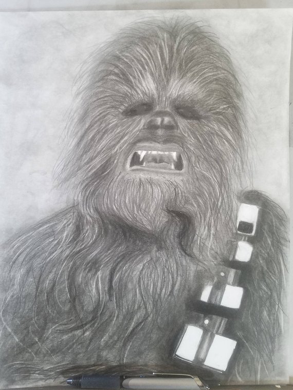 570x760 Pencil Drawing Of Chewbacca From Star Wars 11x14 Inch Etsy - Star Wars Pencil Sketch