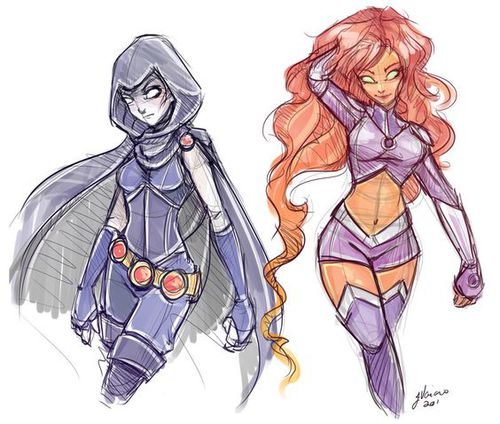 500x424 Raven And Starfire Redesign Rough Sketches By Noflutter On - Starfire Sketch