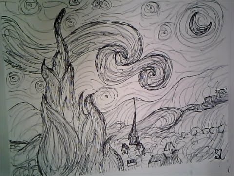 480x360 Starry Night Sharpie Freehand - Starry Night Sketch