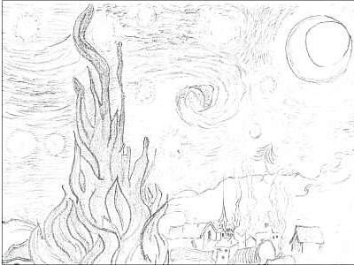 400x300 Starry Night Sketch Digital Art By Janet Palaggi - Starry Night Sketch