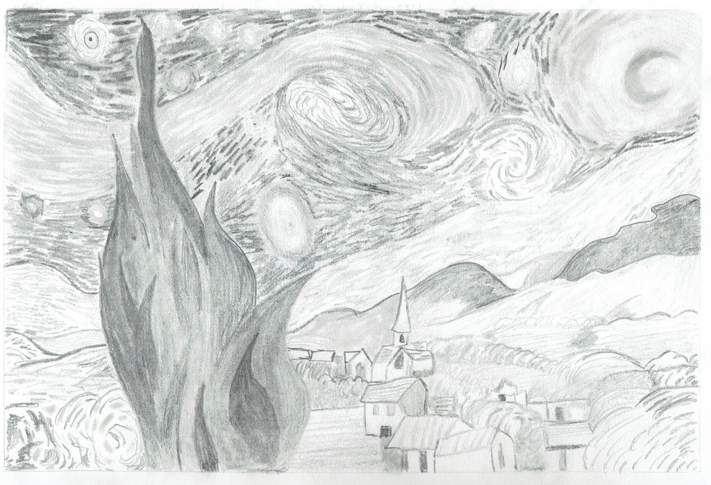 1024x699 Starry Night Sketch By Camocat - Starry Night Sketch