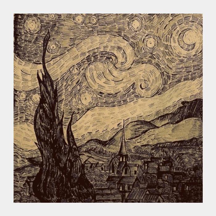 700x700 Starry Night Van Gogh Sketch Square Art Prints Artist Sukanya - Starry Night Sketch