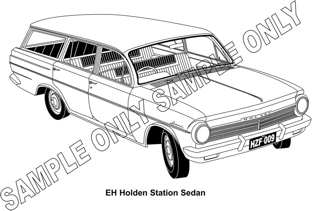 999x677 Murray Parker Sketch (Mounted) 1963 64 Eh Holden Station Wagon - Station Wagon Sketch