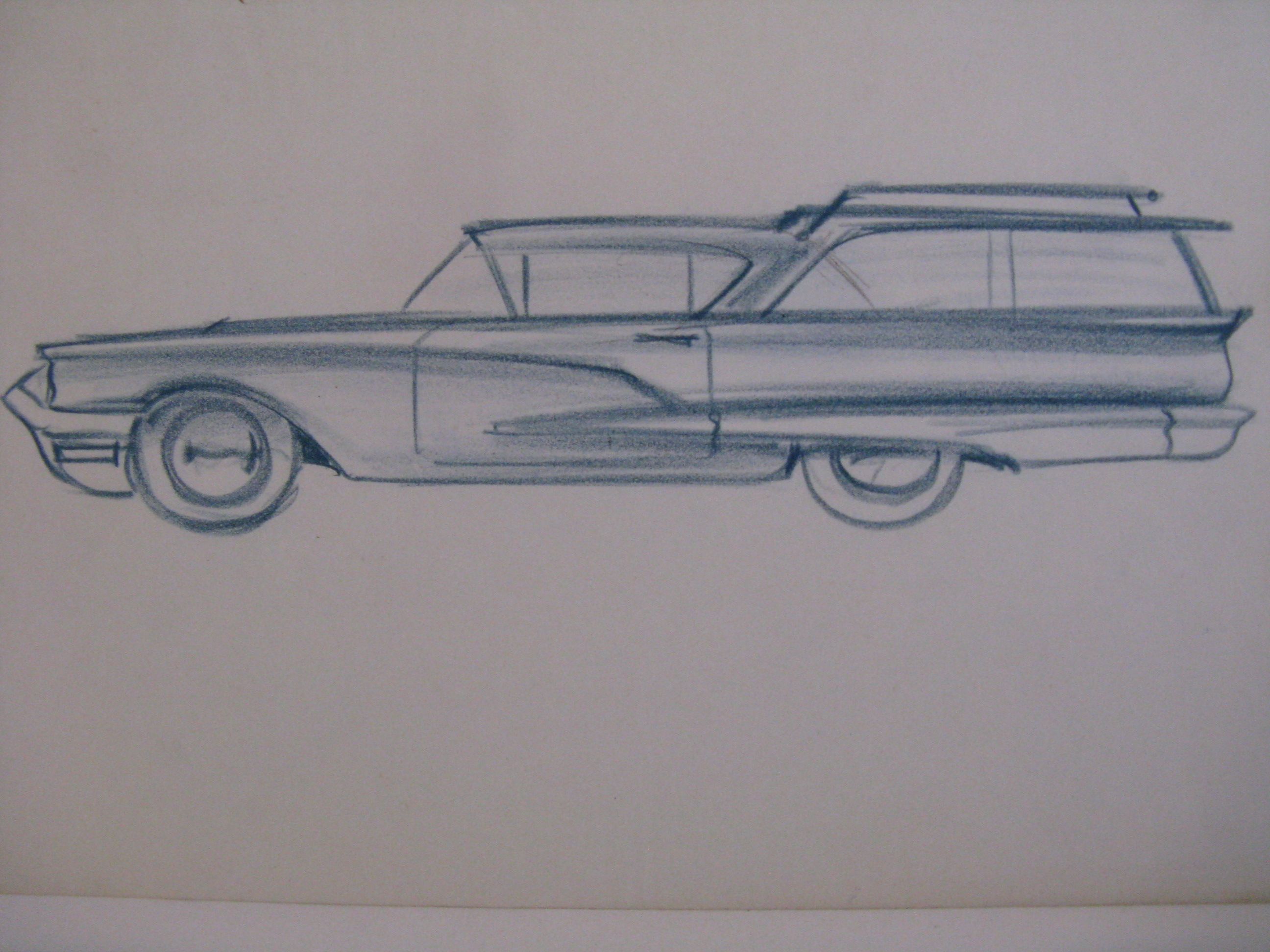 2592x1944 9 X 12 Dark Green Pencil On Sketch Paper Profile Sketch Of - Station Wagon Sketch