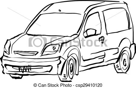450x291 Black And White Hand Drawn Car On White Background, Illustration - Station Wagon Sketch