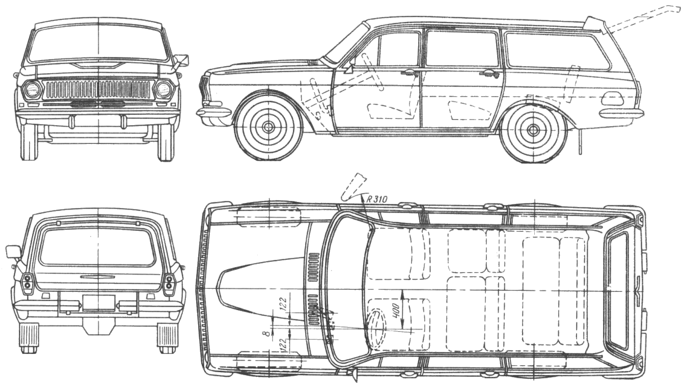 Рисунки автомобилей с осями. ГАЗ-24-02 