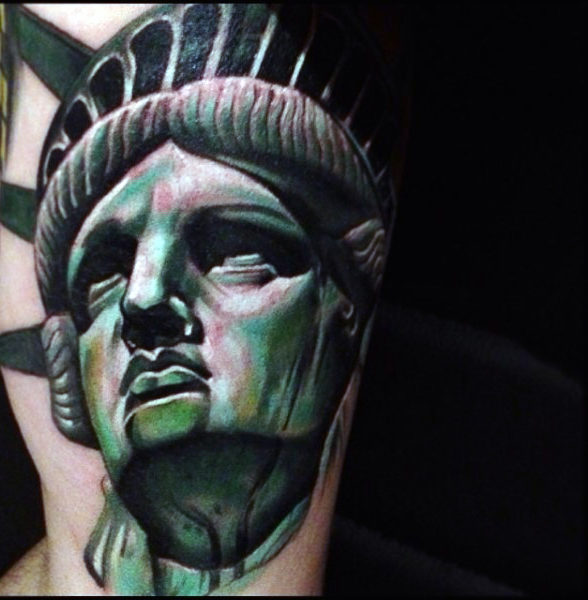 588x600 70 Statue Of Liberty Tattoo Designs For Men - Statue Of Liberty Face Sketch