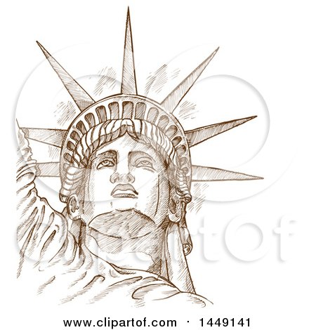 450x470 Clipart Graphic Of A Brown Sketched Or Engraved Statue Of Liberty - Statue Of Liberty Face Sketch