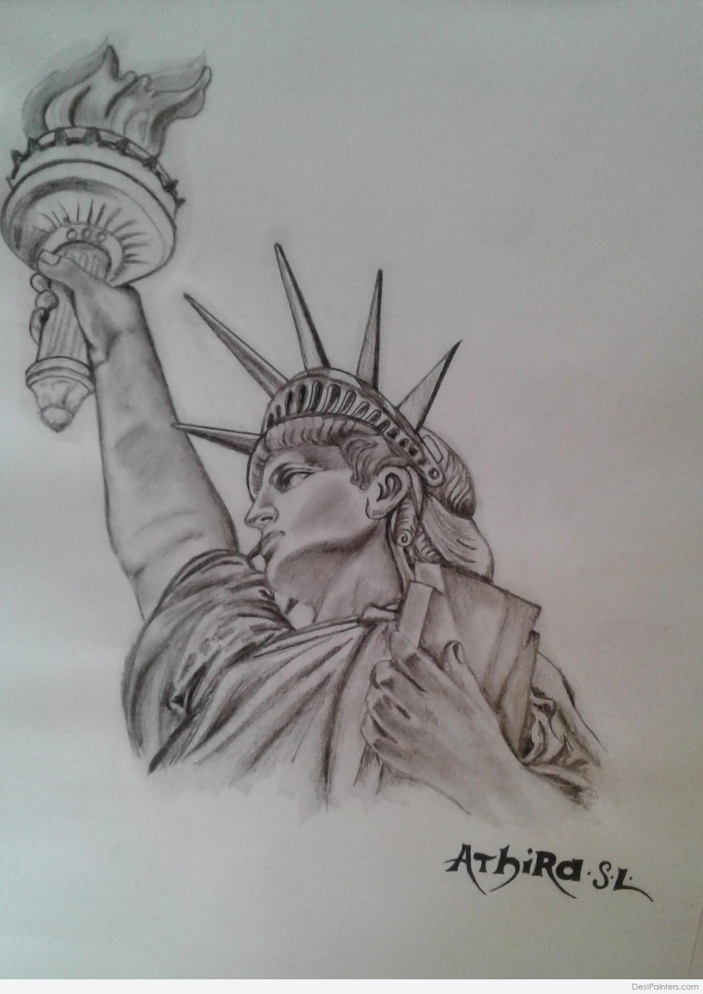 1440x2034 Pencil Sketches - Statue Of Liberty Pencil Sketch