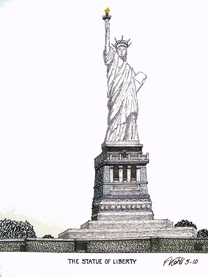 678x900 Statue Of Liberty Drawing By Frederic Kohli - Statue Of Liberty Pencil Sketch
