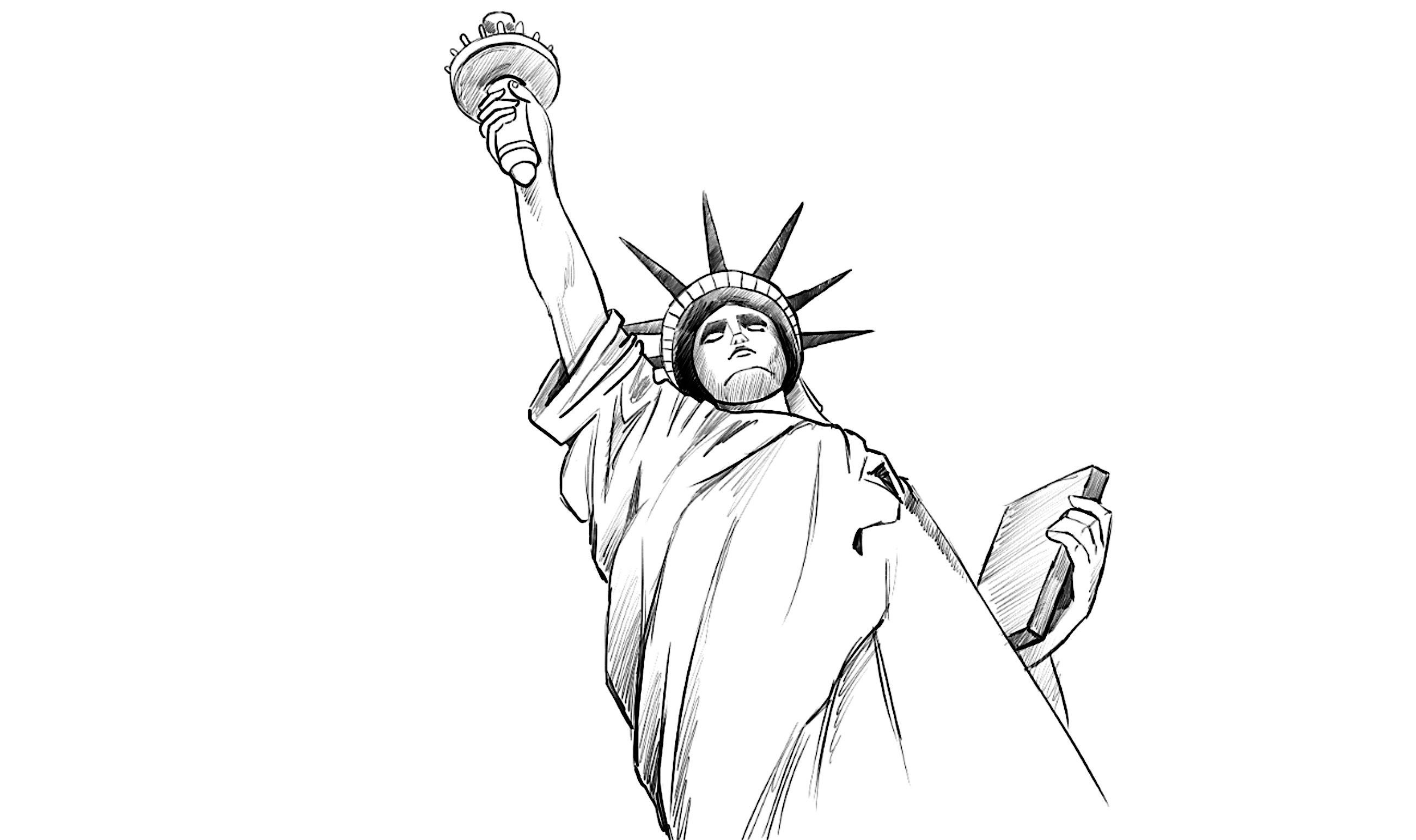 2600x1542 How To Draw Statue Of Liberty - Statue Of Liberty Sketch Easy
