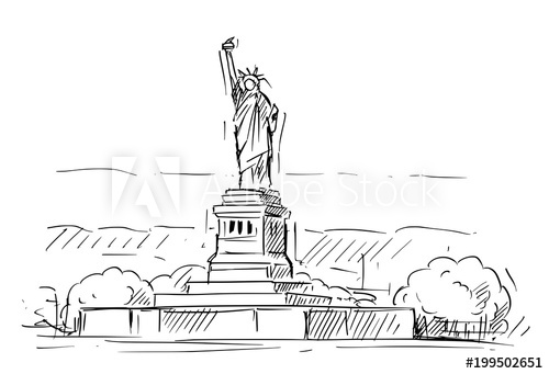 500x341 Cartoon Sketch Drawing Illustration Of Statue Of Liberty In New - Statue Of Liberty Sketch Easy