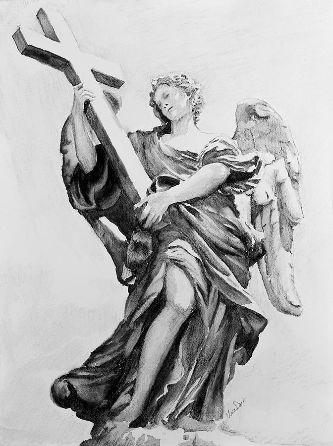 672x900 St Angelo Statue Ii Drawing By Ursa Davis - Statue Sketch
