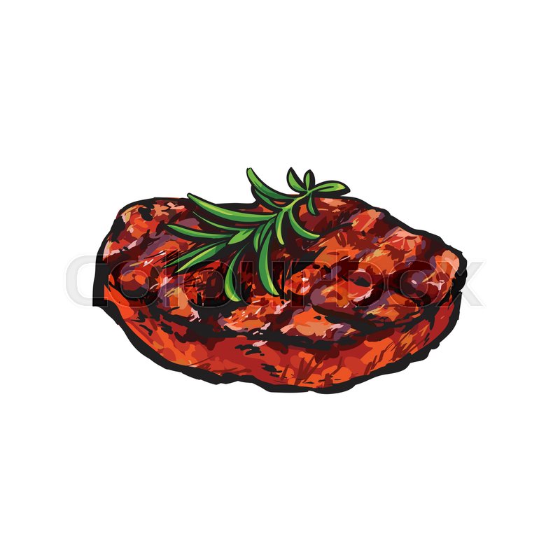 800x800 Grilled Beef Steak, Beefsteak With Rosemary, Sketch Style Vector - Steak Sketch