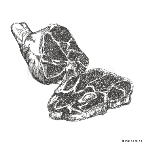 500x500 Meat Steak Sketch Ham For Grill And Barbecue Vector Illustration - Steak Sketch